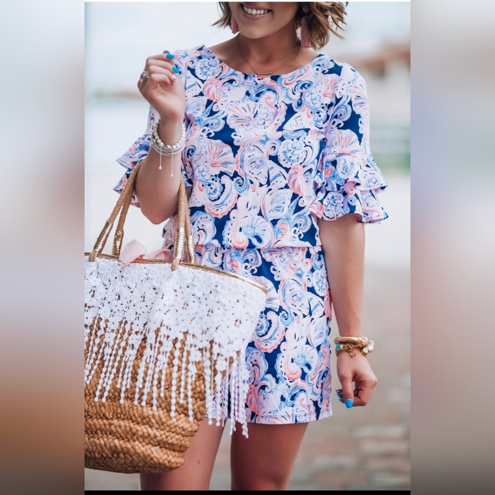Lilly Pulitzer Lula Romper High TideNavy Its For Shore Seashell PatternSize S